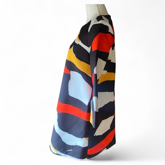 H&M Bold Abstract Color Block 3/4 Sleeve Tunic Shift Dress 6 Scuba orange black - Picture 2 of 14